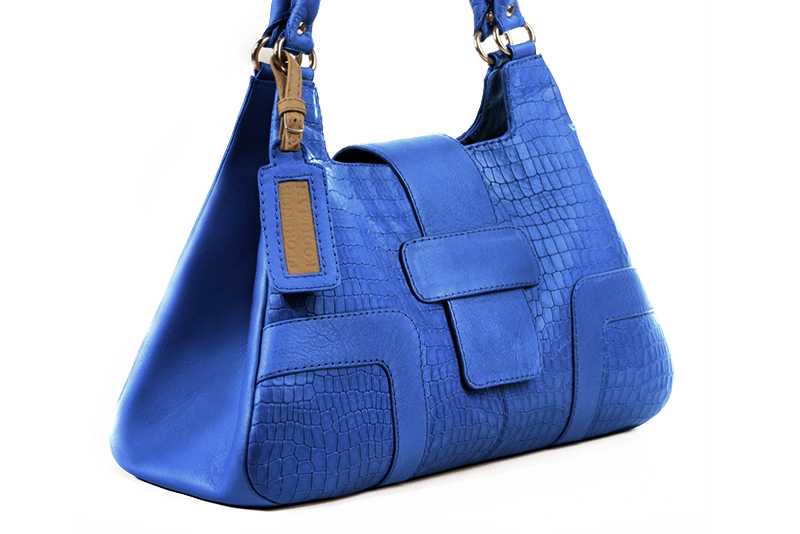Dress large handbag in electric blue leather - Front view